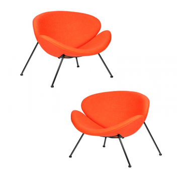 Набор 2 шт Кресло дизайнерское DOBRIN EMILY, оранжевая ткань AF, черное основания
