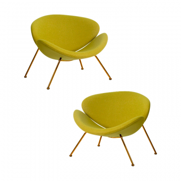 Набор 2 шт Кресло дизайнерское DOBRIN EMILY, светло-зеленая ткань AF3, золотое основание