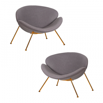 Набор 2 шт Кресло дизайнерское DOBRIN EMILY, серая ткань AF7, золотое основание