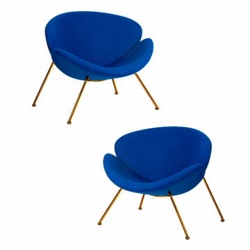 Набор 2 шт Кресло дизайнерское DOBRIN EMILY, синяя ткань AF6, золотое основание