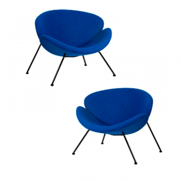 Набор 2 шт Кресло дизайнерское DOBRIN EMILY, синяя ткань AF6, черное основание