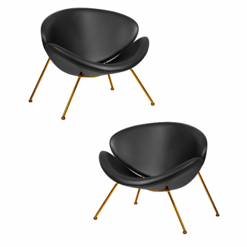 Набор 2 шт Кресло дизайнерское DOBRIN EMILY, черный винил YP16, золотое основания