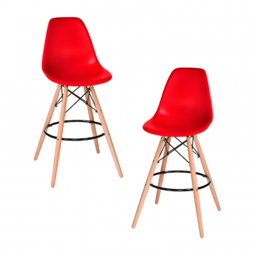 Набор 2 шт Стул барный DOBRIN DSW BAR, ножки светлый бук, цвет сиденья красный (R-02)