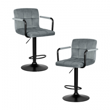 Набор 2 шт Стул барный DOBRIN KRUGER ARM BLACK, серый велюр (MJ9-75)