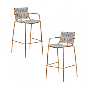 Набор 2 шт Стул барный DOBRIN MILLER GOLD, cветло-серый велюр (135-37)