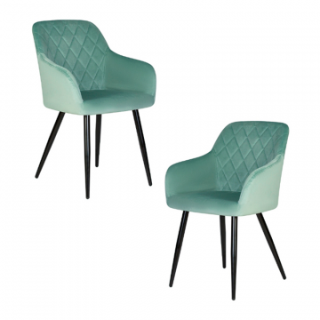 Набор 2 шт Стул обеденный DOBRIN ROBERT, черные матовые ножки, велюр V108-118 Мятный