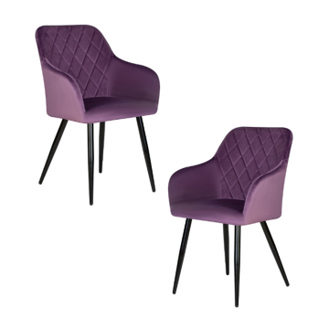 Набор 2 шт Стул обеденный DOBRIN ROBERT, черные матовые ножки, велюр V108-45 Темно-фиолетовый
