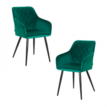 Набор 2 шт Стул обеденный DOBRIN ROBERT, черные матовые ножки, велюр V108-64 Зелёный