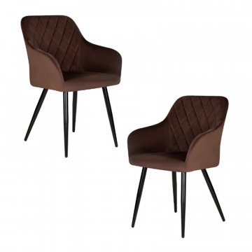 Набор 2 шт Стул обеденный DOBRIN ROBERT, черные матовые ножки, велюр V108-76 Горький шоколад