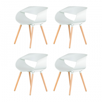 Набор 4 шт Стул обеденный DOBRIN ALIEN, ножки светлый бук, цвет белый (W-02)