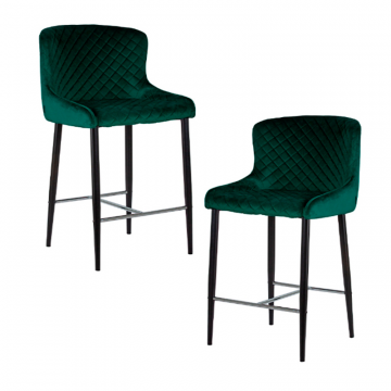 Набор 2 шт Стул полубарный DOBRIN CHRISTIAN'65, черные ножки, зеленый велюр (V108-64)