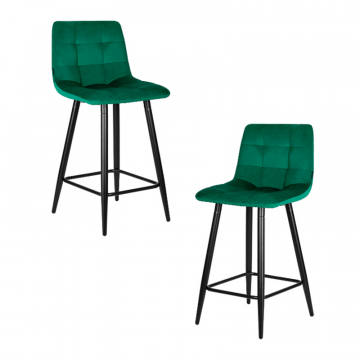 Набор 2 шт Стул полубарный DOBRIN OLIVIA, черные матовые ножки, зелёный велюр (108-64)