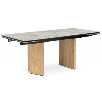 Керамический стол Монерон 180(240)x90 calacatta gold / дуб монтана