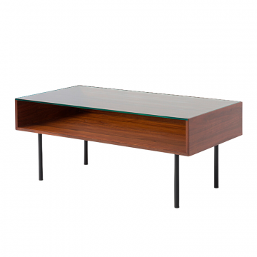 Кофейный столик со столешницей-витриной шпонированный орехом Bianzo  единый размер черный