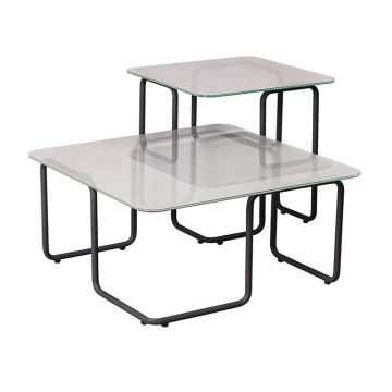 Журнальный столик F2F МЁБИУС серебреное стекло, черный корпус. Комплект из 2-х шт.