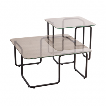 Журнальный столик F2F МЁБИУС серое стекло, черный корпус. Комплект из 2-х шт.