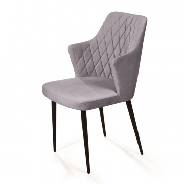 Стул с подлокотниками Hunt ромб, бархат светло-серый 26 / чёрный конус
