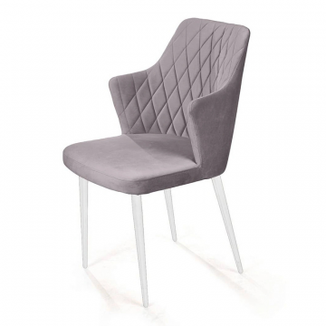 Стул с подлокотниками Hunt ромб, бархат светло-серый 26 / белый конус