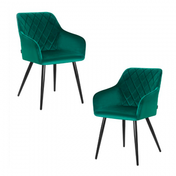 Набор 2 шт Стул обеденный DOBRIN ROBERT, черные матовые ножки, велюр V108-64 Зелёный