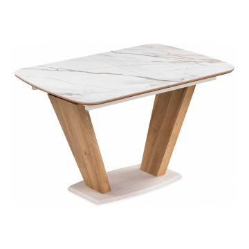 Керамический стол Петир 120(160)х80х75 gilt white / дуб монтана