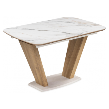 Керамический стол Петир 120(160)х80х75 gilt white / дуб монтана