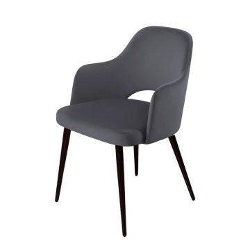 Стул William с подлокотниками, бархат серый 27/ черный конус