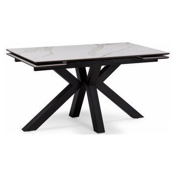Керамический стол Бронхольм 140(200)х80х77 белый мрамор / черный