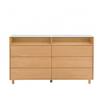 Комод из шпона дуба и закаленного стекла 6 ящиков WALOR