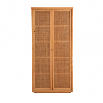 Шкаф с 2 дверками из массива сосны и плетеного материала Gabin