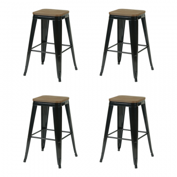 Стул барный TOLIX черный глянцевый + темное дерево KD 4 шт.