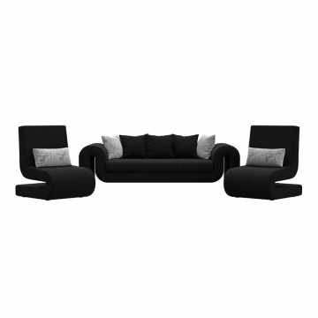 Комлпект Волна-1 (диван, 2 кресла), Черный; Серый, Микровельвет; Велюр