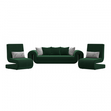 Комплект Волна-1 (диван, 2 кресла), Seven 626 зеленый;Seven 17 серый, Велюр