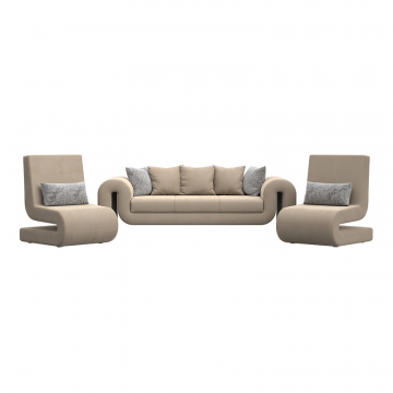 Комплект Волна-1 (диван, 2 кресла), Seven 729 бежевый;Seven 17 серый, Велюр