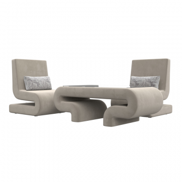 Комплект Волна-3 (стол, 2 кресла), бежевый; серый, Микровельвет; Велюр