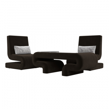 Комплект  Волна-3 (стол, 2 кресла), Коричневый; Серый, Микровельвет