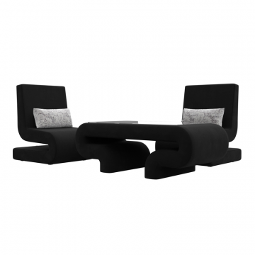 Комплект  Волна-3 (стол, 2 кресла), Черный; Серый, Микровельвет