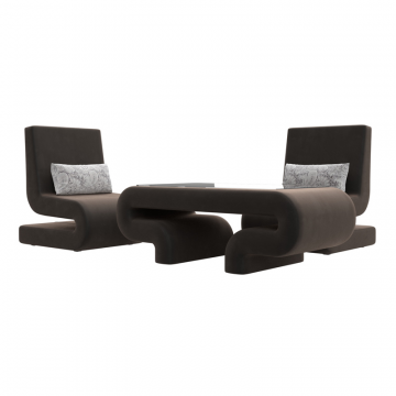 Комплект Волна-3 (стол, 2 кресла), Seven 727 коричневый;Seven 17 серый, Велюр