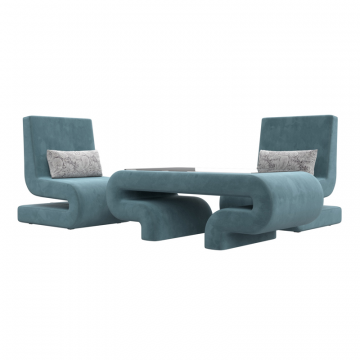 Комплект Волна-3 (стол, 2 кресла), Seven 113 бирюзовый; Seven 17 серый