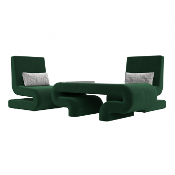 Комплект Волна-3 (стол, 2 кресла), Seven 626 зеленый; Seven 17 серый