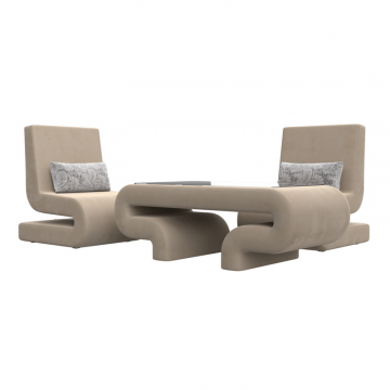 Комплект Волна-3 (стол, 2 кресла), Seven 729 бежевый; Seven 17 серый