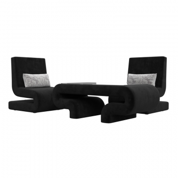 Комплект Волна-3 (стол, 2 кресла), Seven 35 черный; Seven 17 серый