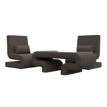 Комплект  Волна-3 (стол, 2 кресла), Амур 05 коричневый, Рогожка