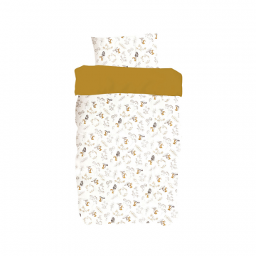 Постельное бельё в детскую кроватку «Зайчики с грибами» (горчичный, сатин). Состав: наволочка 40*32 см, пододеяльник 90*110 см