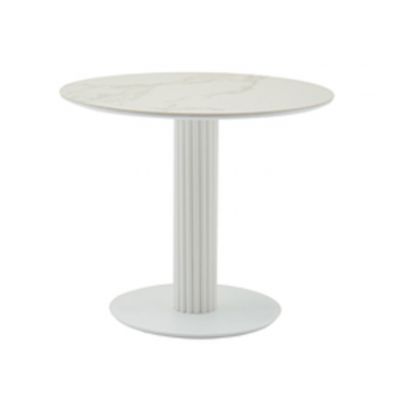 Стол круглый Терралино D90 верх керамика белый матовый, основание металл белый
