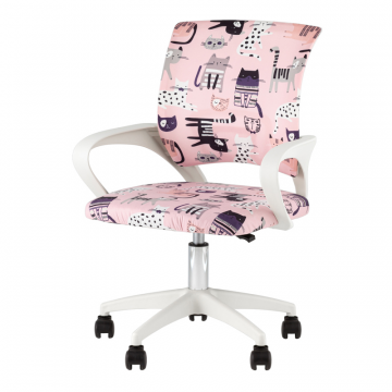 Кресло офисное TopChairs Simple SN Junior принт Pink Cats пластик белый
