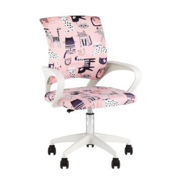 Кресло офисное TopChairs Simple SN Junior принт Pink Cats пластик белый