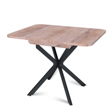 Стол Твист раздвижной (100+30) дуб эндгрейн / опоры черные