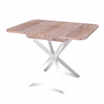 Стол Твист раздвижной (100+30) дуб эндгрейн / опоры белые