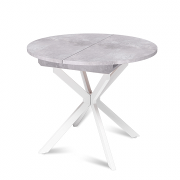 Стол круглый раздвижной Твист (90+30) цемент светлый / опоры белые