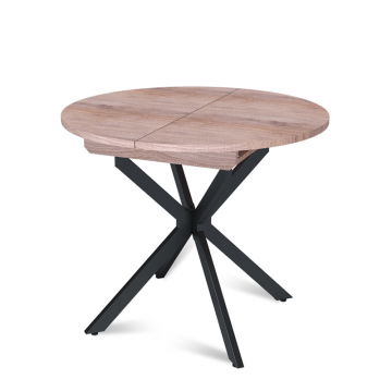 Стол круглый раздвижной Твист (90+30) дуб эндгрейн / опоры черные